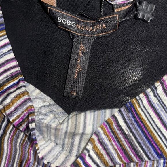 BCBGMAXAZRIA Dress Cowl Neck Multicolor Striped Belted Midi size small - Picture 3 of 5